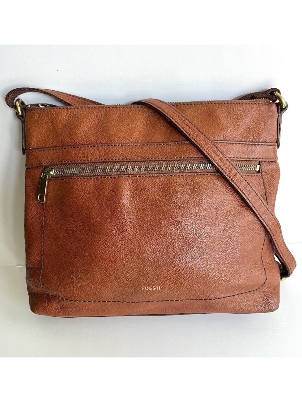 Fossil Reddish Brown Pebble Leather Crossbody Shoulder Handbag